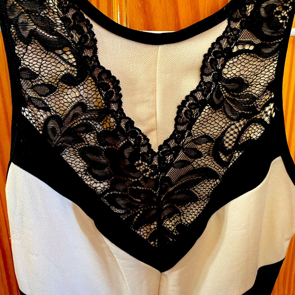 Nude & Black V-Cut Lace Dress  👗